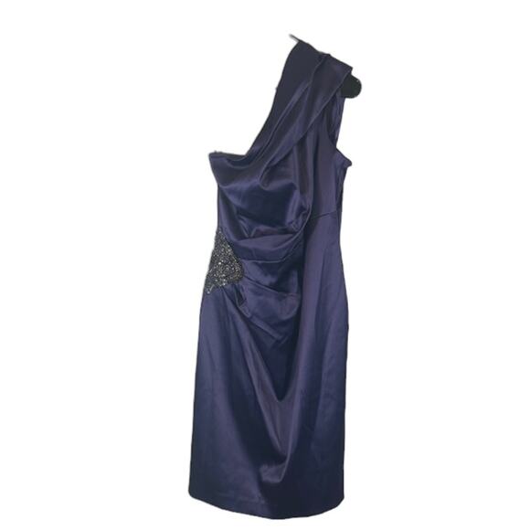 Eliza J Purple Satin One Shoulder Rhinestone Waist Cocktail Dress Women Sz 8 - Picture 1 of 11